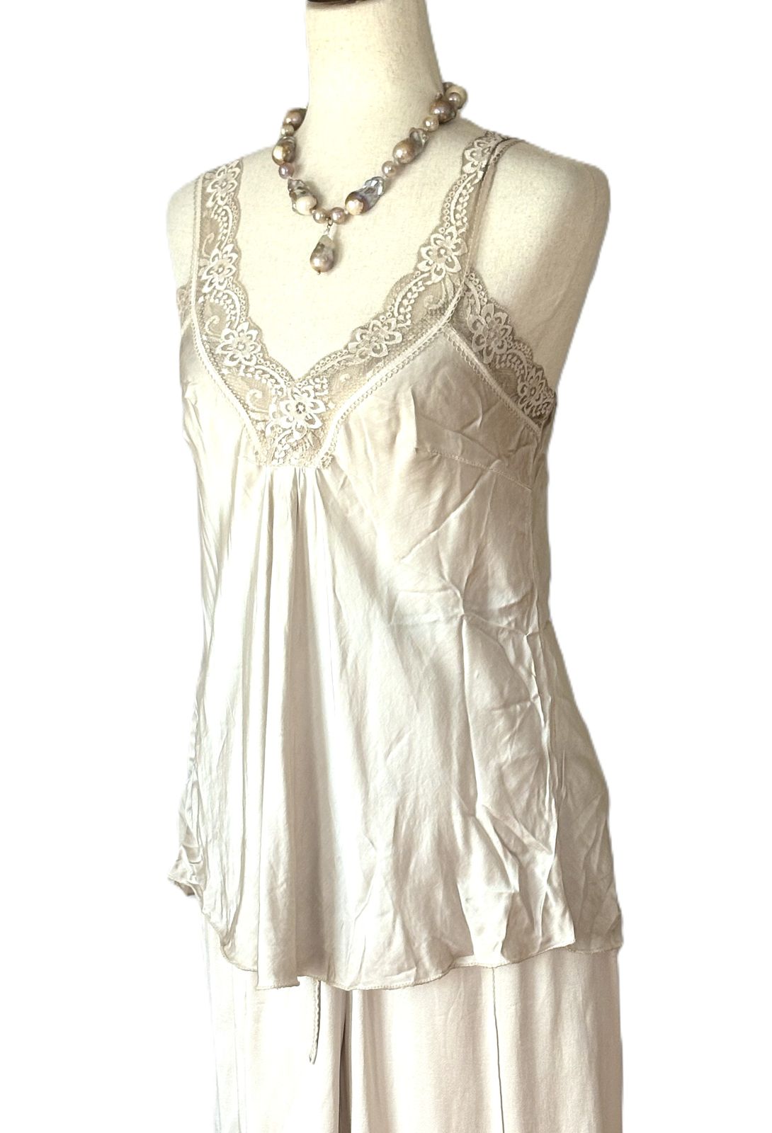 Top,  Lingerie Themed Silk Tank with V-Neck Lace. (6 colors)