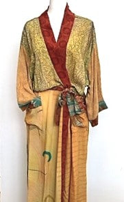 Top of the Line Silk Kimono Duster Mixed Print (Bronze/Green)