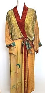 Top of the Line Silk Kimono Duster Mixed Print (Bronze/Green)