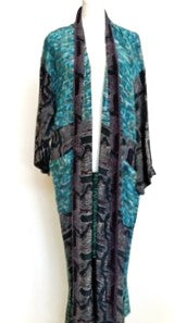 Top of the Line Silk Kimono Duster Mixed Print (Aqua/Charcoal)