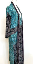 Top of the Line Silk Kimono Duster Mixed Print (Aqua/Charcoal)