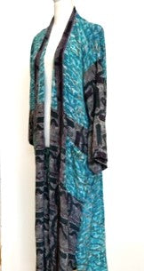 Top of the Line Silk Kimono Duster Mixed Print (Aqua/Charcoal)