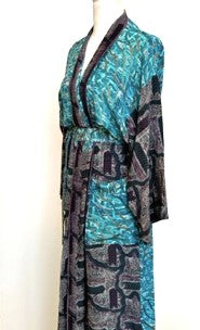 Top of the Line Silk Kimono Duster Mixed Print (Aqua/Charcoal)