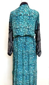 Top of the Line Silk Kimono Duster Mixed Print (Aqua/Charcoal)