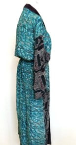 Top of the Line Silk Kimono Duster Mixed Print (Aqua/Charcoal)