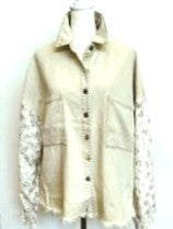 Hot Trend, Collared Button Down Shacket with Contrast Lace