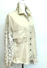 Hot Trend, Collared Button Down Shacket with Contrast Lace