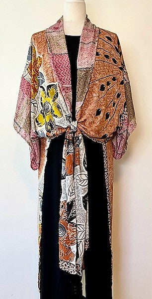 Dramatic Abstract Silk Kimono With Deep Side Vents For Styling - Mixed print pink