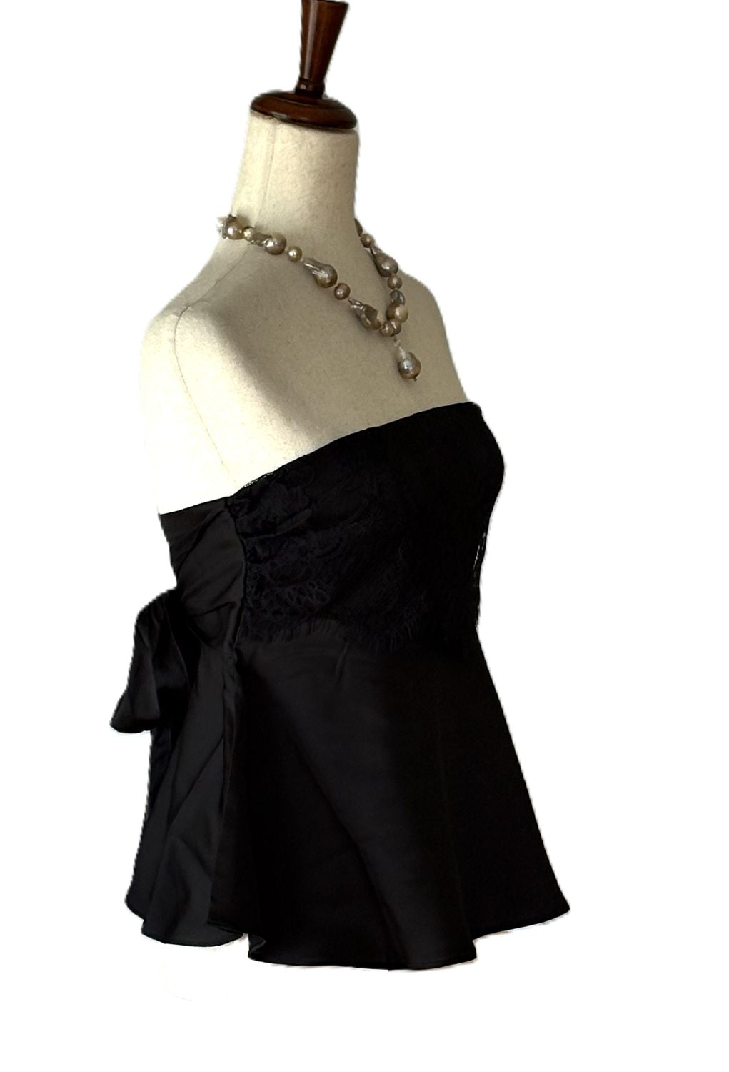 Top, Lingerie Themed Satin Strapless Lace Flared Top