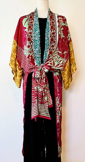 Dramatic Abstract Silk Kimono With Deep Side Vents For Styling - Mixed print