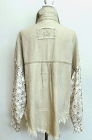 Hot Trend, Collared Button Down Shacket with Contrast Lace