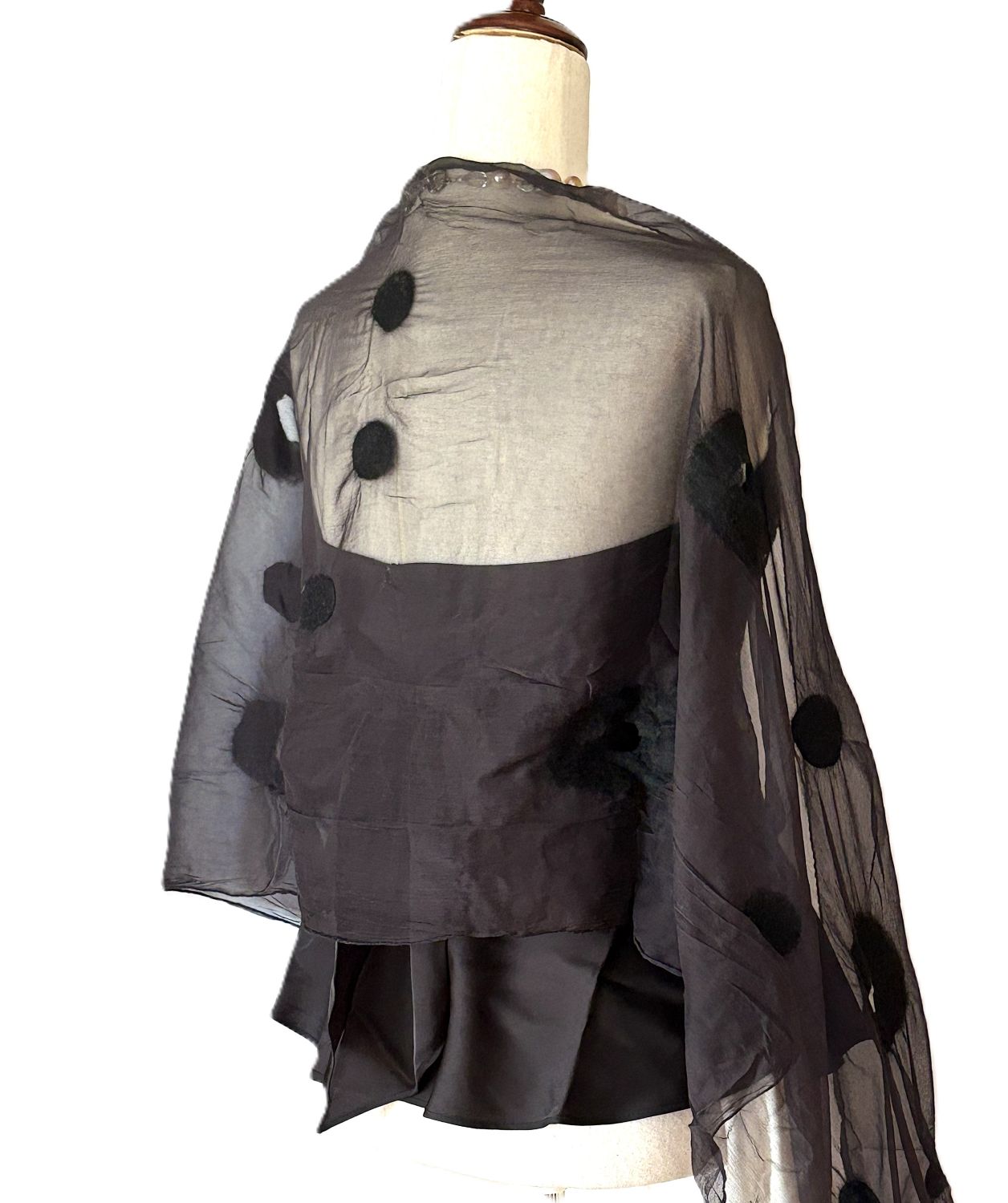 Artisan Shawl,  Circles and Dots, Black Scarf, Handmade