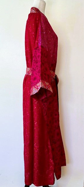 Luxurious Rich Silk Long Kimono Duster. Tone on Tone Fuschia