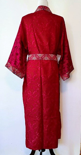 Luxurious Rich Silk Long Kimono Duster. Tone on Tone Fuschia