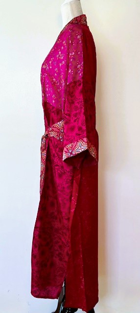 Luxurious Rich Silk Long Kimono Duster. Tone on Tone Fuschia