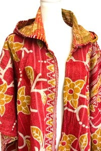 Kantha Knee Length Coats: Hot Sellers  (Gold/Red)