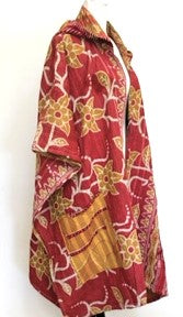 Kantha Knee Length Coats: Hot Sellers  (Gold/Red)