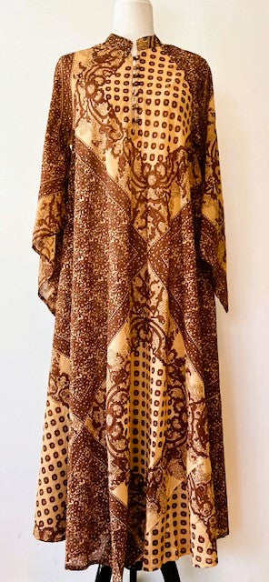 Maxi Dress Butterfly Sleeves In A Complex Print, Copper