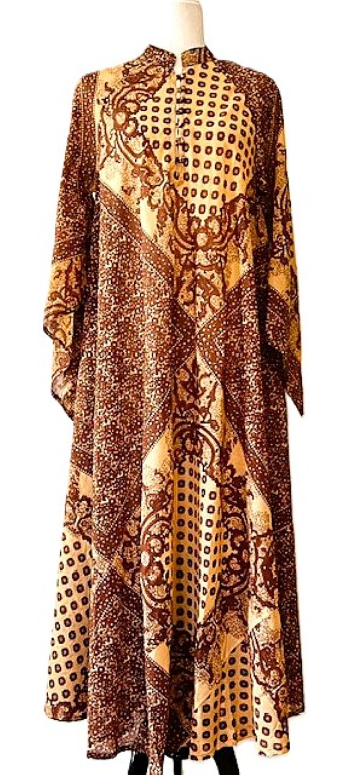 Maxi Dress Butterfly Sleeves In A Complex Print, Copper