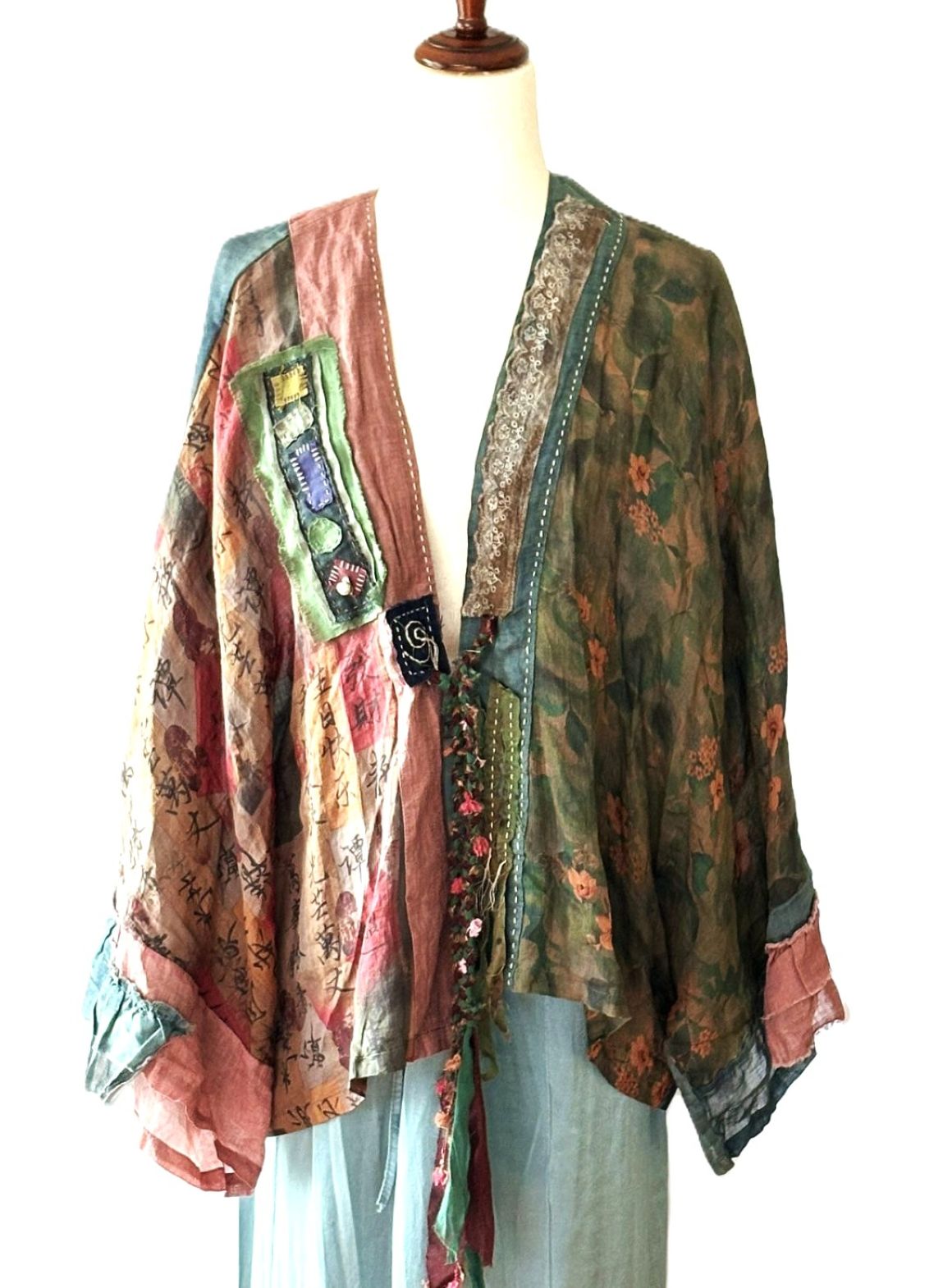 Jacket: Boho Patchwork Kimono Inspired With Artistic Layering.
