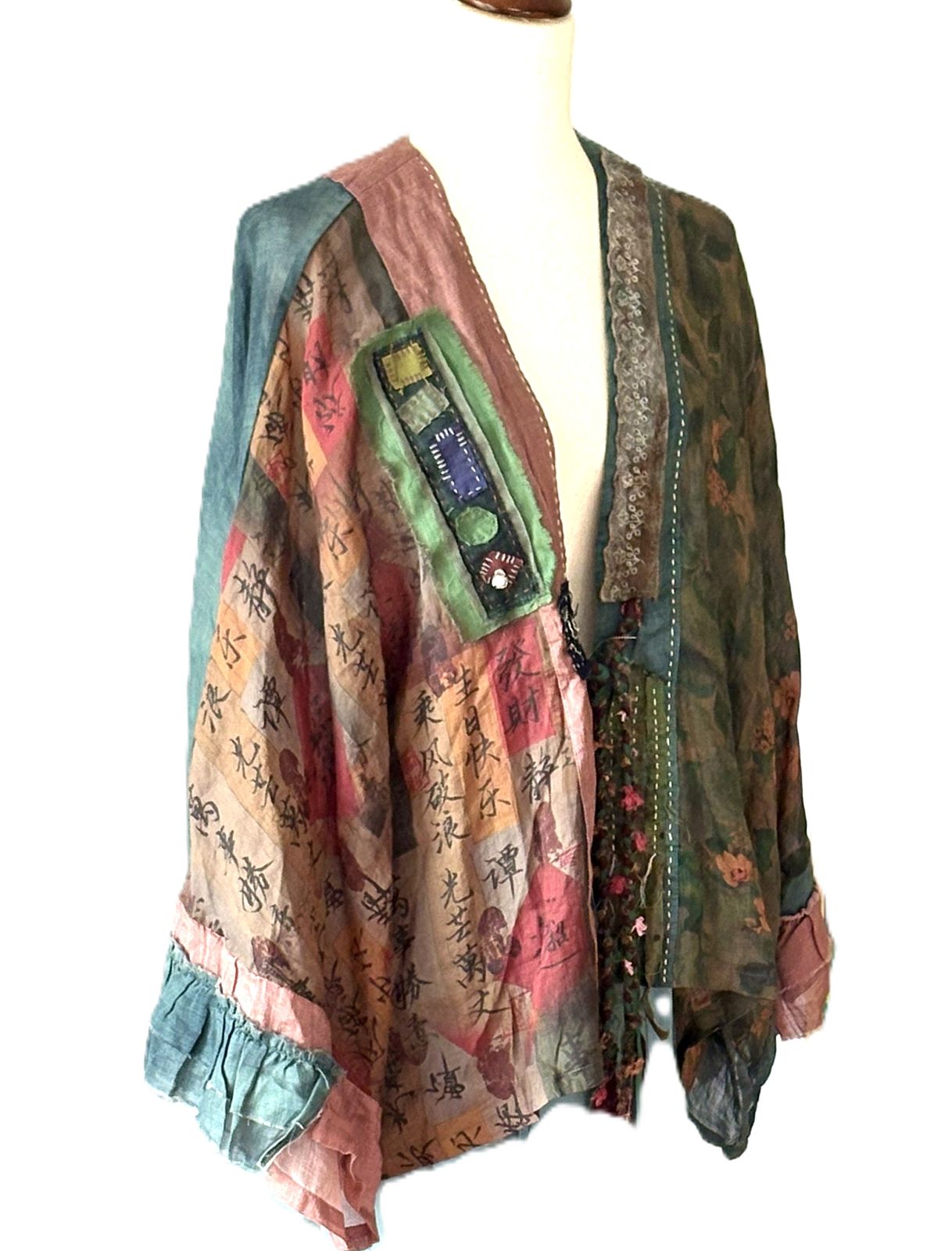 Jacket: Boho Patchwork Kimono Inspired With Artistic Layering.
