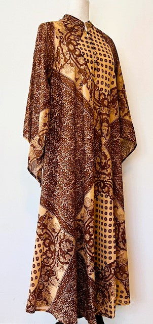 Maxi Dress Butterfly Sleeves In A Complex Print, Copper