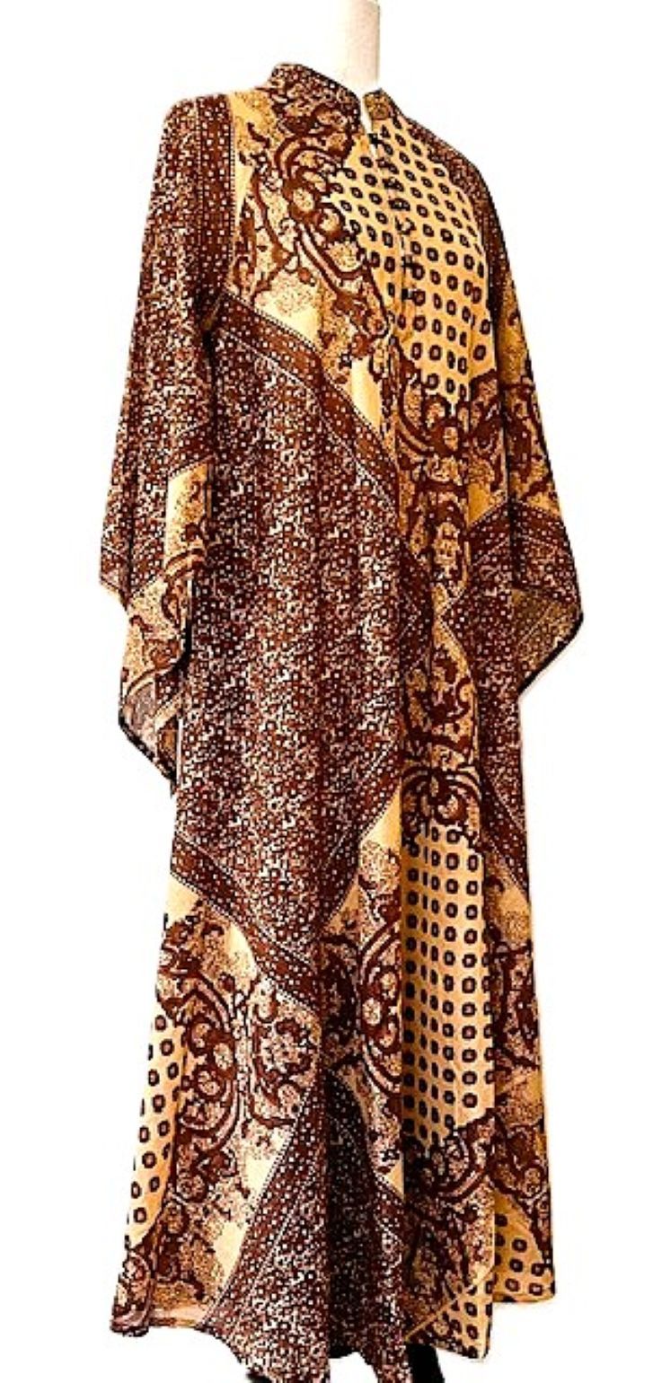 Maxi Dress Butterfly Sleeves In A Complex Print, Copper