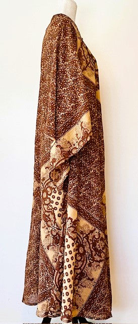 Maxi Dress Butterfly Sleeves In A Complex Print, Copper