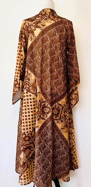 Maxi Dress Butterfly Sleeves In A Complex Print, Copper