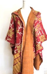 Kantha Knee Length Coats: Hot Sellers  (Gold/Red)