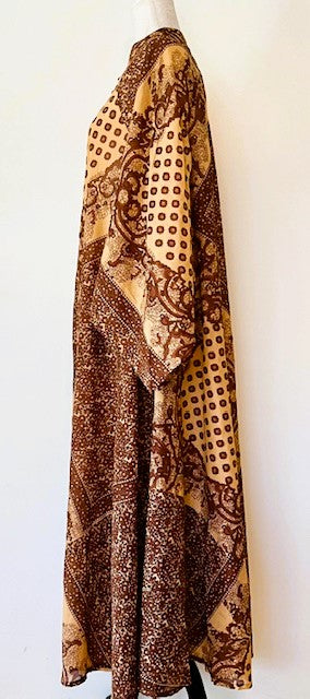 Maxi Dress Butterfly Sleeves In A Complex Print, Copper