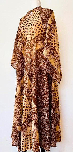 Maxi Dress Butterfly Sleeves In A Complex Print, Copper