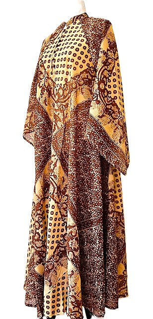 Maxi Dress Butterfly Sleeves In A Complex Print, Copper