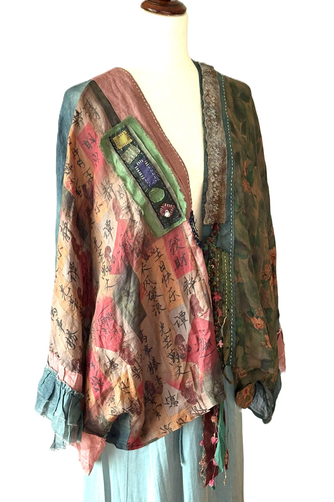 Jacket: Boho Patchwork Kimono Inspired With Artistic Layering.