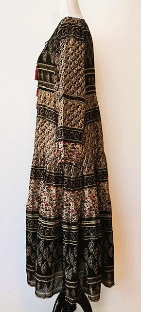 Mini Floral Mix Printed Midi Dress Vintage Influence. Boho Feel