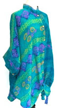 Button Down Easy Silk Tunic With Tie (Blue/Green)