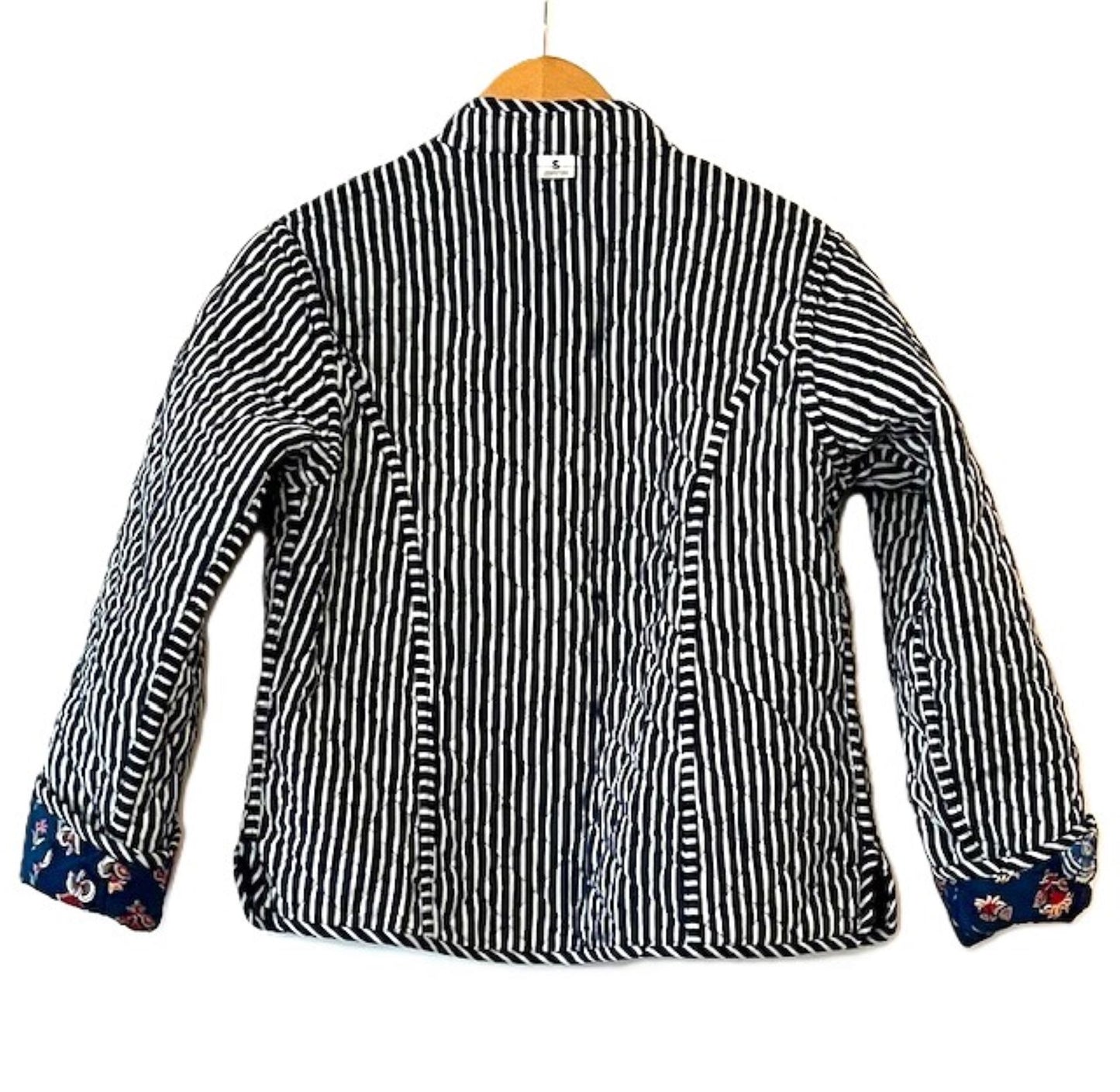 Luxe Reversible Cotton Quilted  Womens Jacket With Stripe Piping. NEW Print  (Navy)