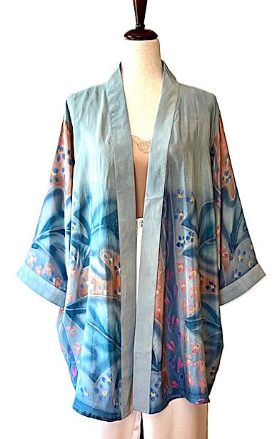 Short Silk Kimono Duster, The Perfect Layer. (Aqua)