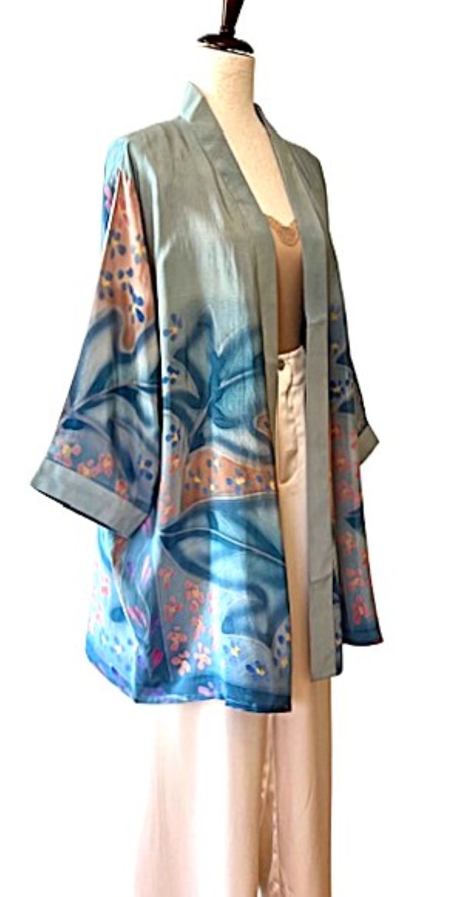 Short Silk Kimono Duster, The Perfect Layer. (Aqua)