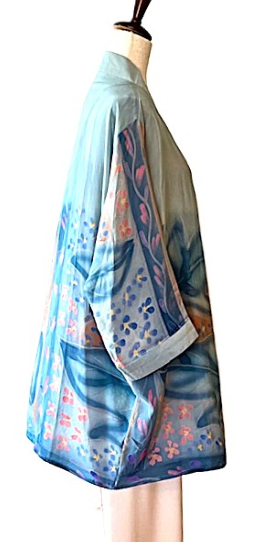 Short Silk Kimono Duster, The Perfect Layer. (Aqua)