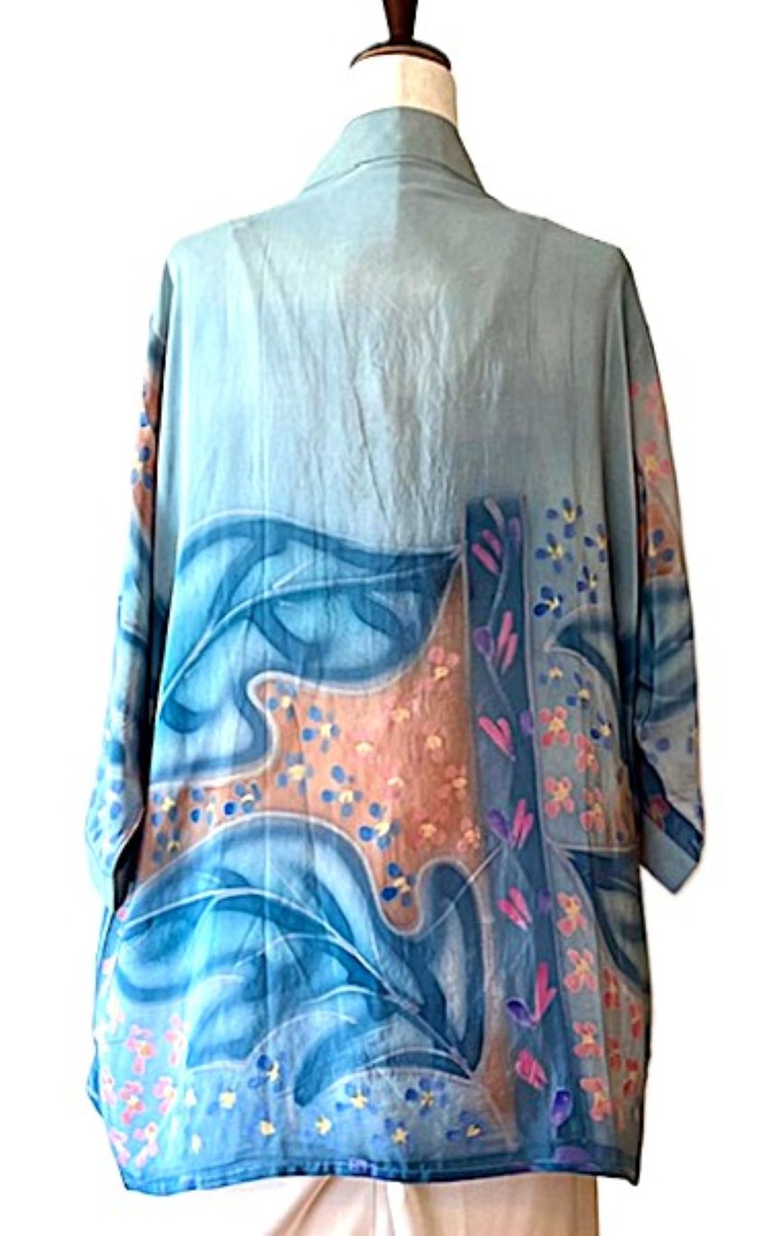 Short Silk Kimono Duster, The Perfect Layer. (Aqua)