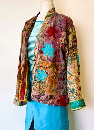 Specialty Collection: Hand Embroidered Short Jacket with Suzanni Applique. Fully Reversible.