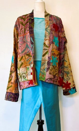 Specialty Collection: Hand Embroidered Short Jacket with Suzanni Applique. Fully Reversible.