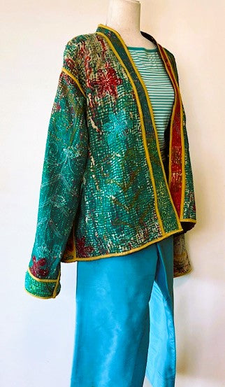 Specialty Collection: Hand Embroidered Short Jacket with Suzanni Applique. Fully Reversible.