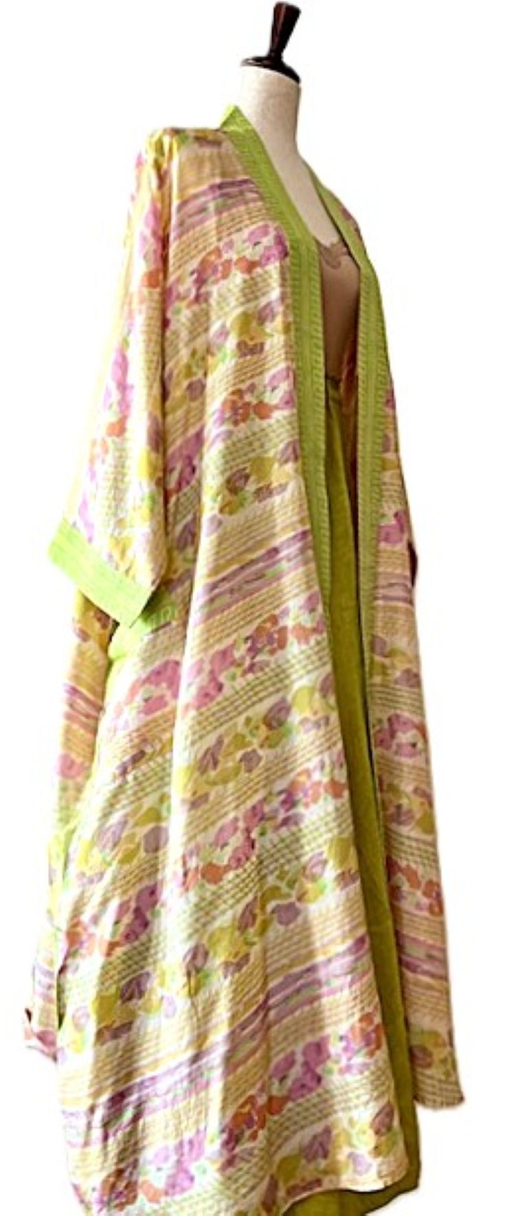 Luxurious Rich Silk Long Kimono Duster. Glamorous (Pastel)