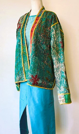 Specialty Collection: Hand Embroidered Short Jacket with Suzanni Applique. Fully Reversible.