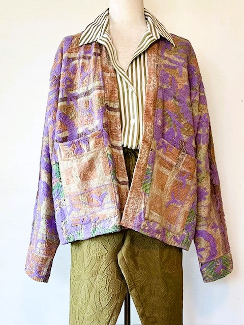 Specialty Collection: Quilted Hand Embroidered Short Jacket Tie Dyed. Fully Reversible.