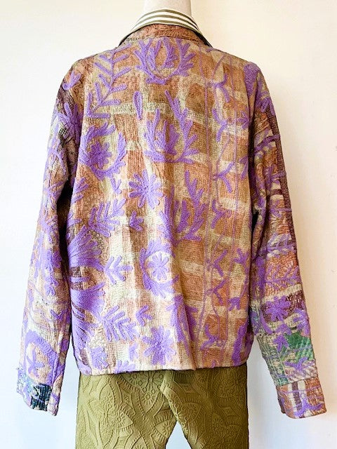 Specialty Collection: Quilted Hand Embroidered Short Jacket Tie Dyed. Fully Reversible.