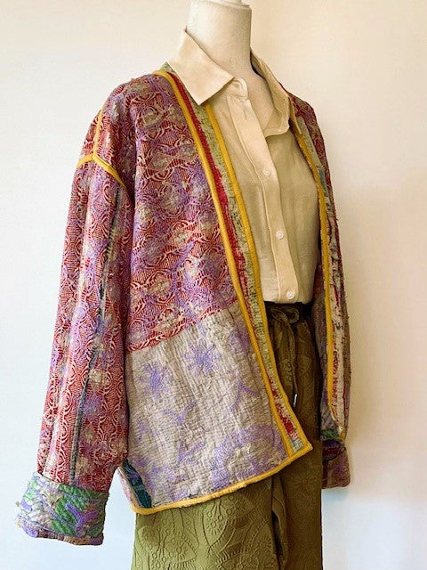 Specialty Collection: Quilted Hand Embroidered Short Jacket Tie Dyed. Fully Reversible.