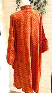 Button Down Easy Silk Tunic With Tie (Red Hot)